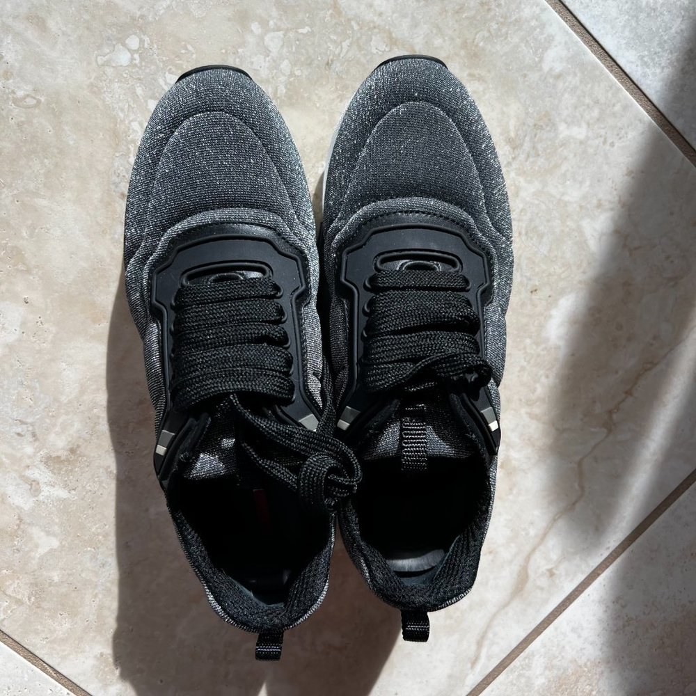 Prada Silver Metallic Lurex Platform Sneakers - image 3